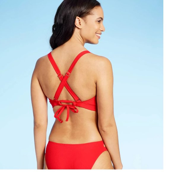 Ribbed Cut-Out Bralette Bikini Top Junior D/DD RED - Picture 4 of 5